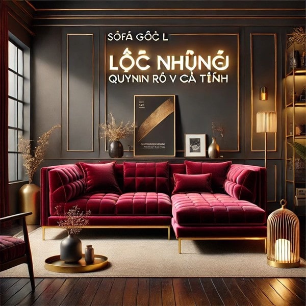 Sofa Góc L Bọc Nhung Đỏ Rượu – Quyến Rũ Và Cá Tính