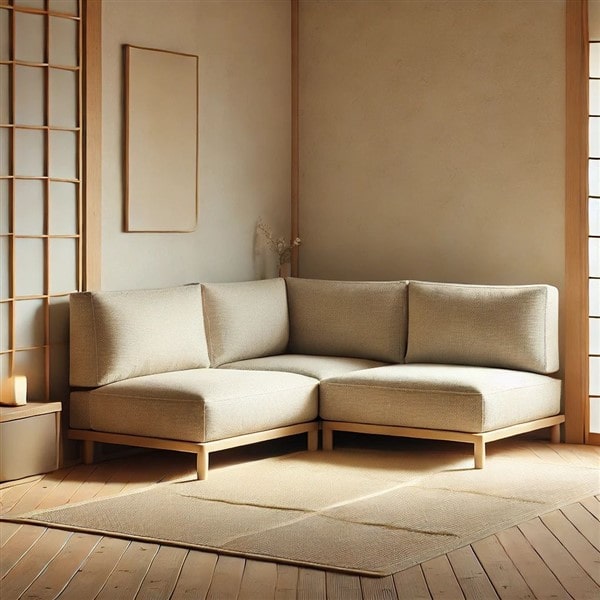 Sofa mini góc chữ L vải bố thô – Phong cách Nhật Bản