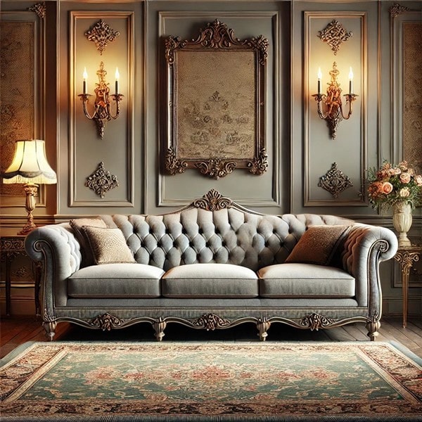 Sofa xám dáng dài 3 chỗ ngồi cổ điển