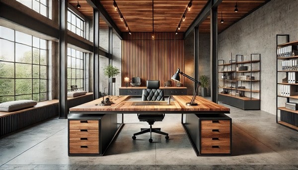 Bàn Giám Đốc Kết Hợp Chất Liệu Kim Loại – Phong Cách Công Nghiệp Mạnh Mẽ